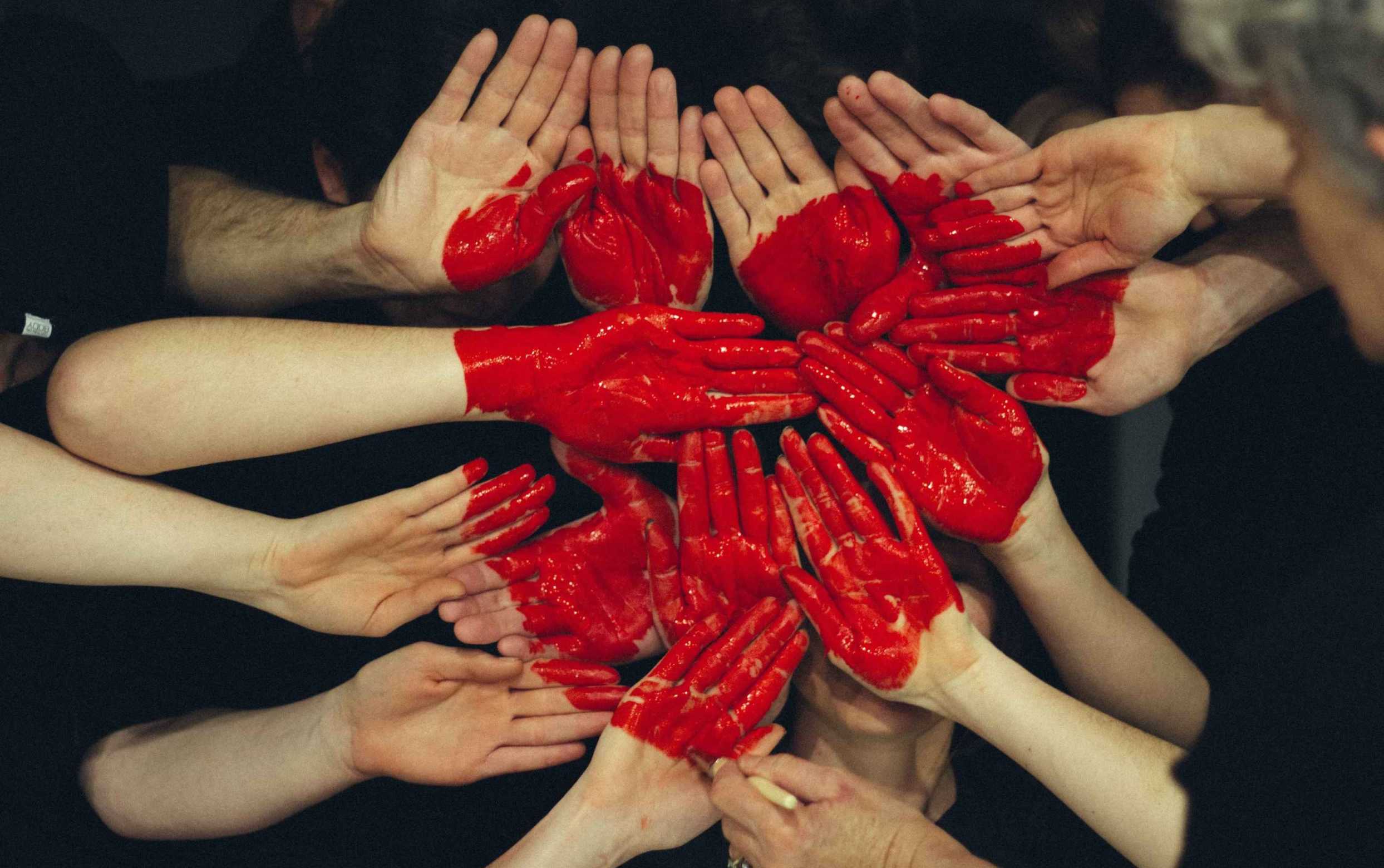 hands painted with hearts
